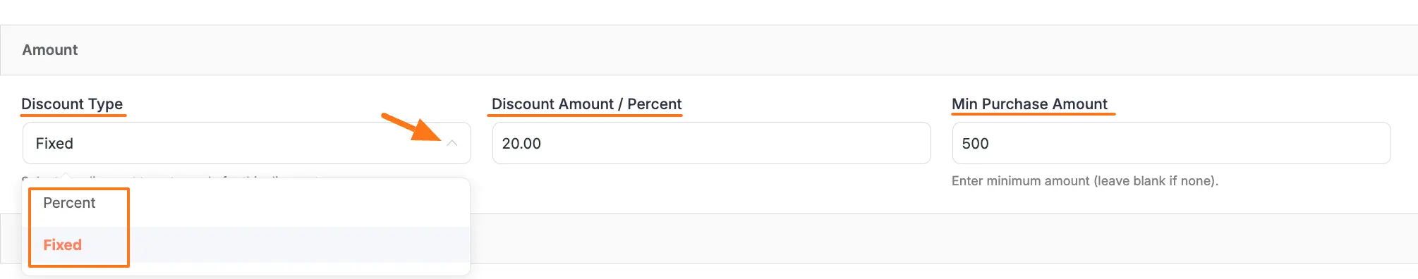Discount Amount Settings