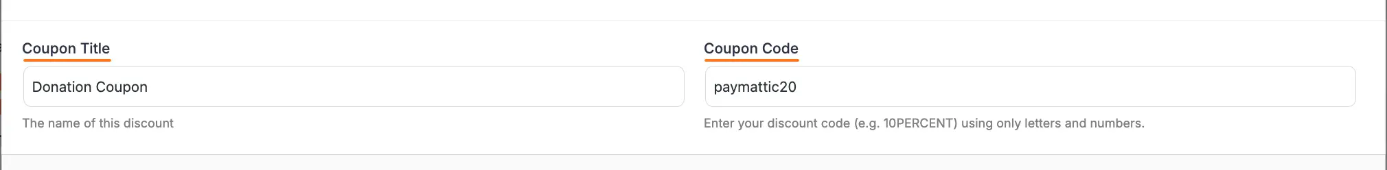 Coupon Title and Code Settings