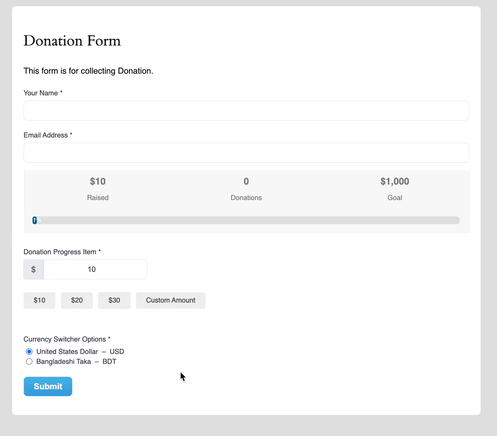 Preview of Currency Switcher field
