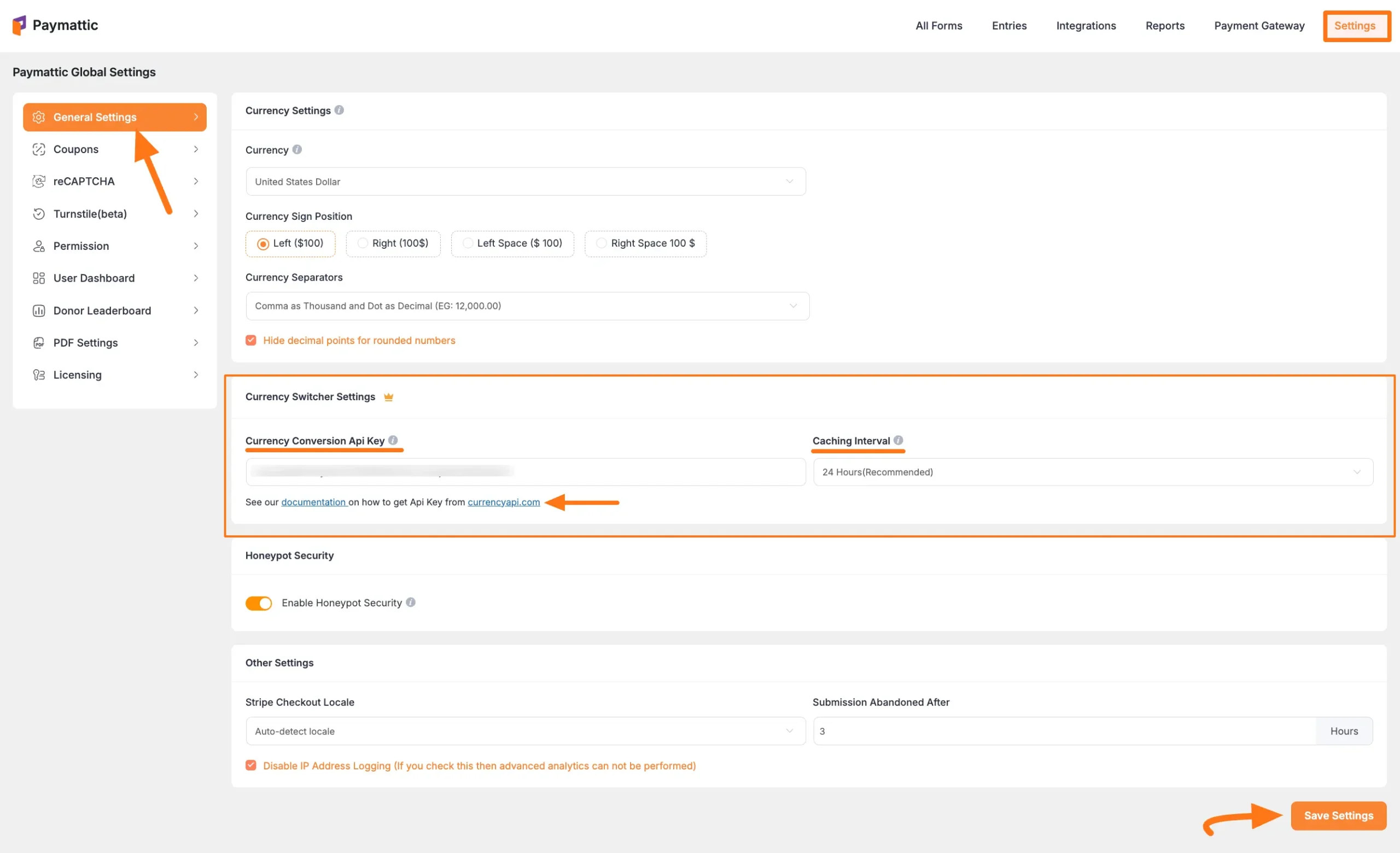 Currency Switcher Settings under Global Settings