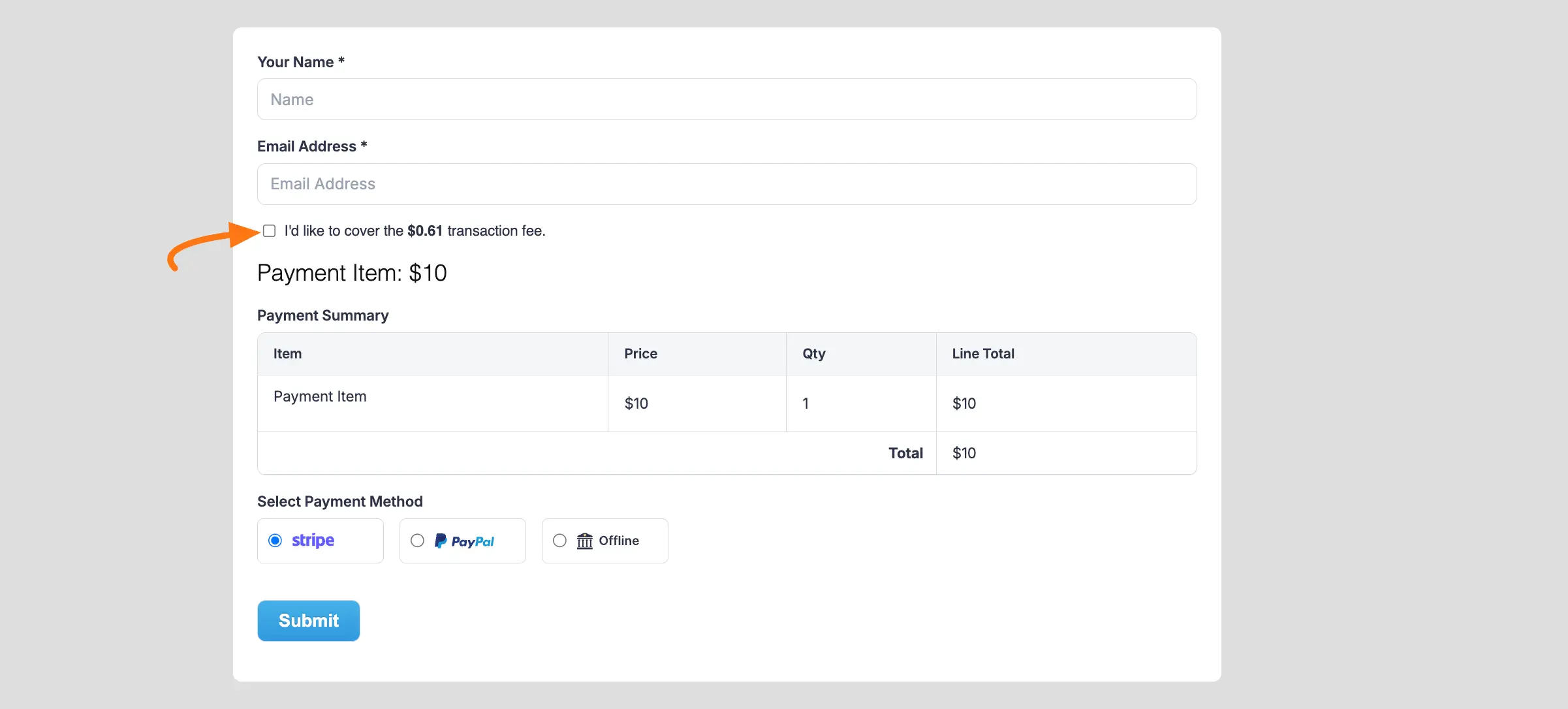 Frontend preview of Fee Recovery field