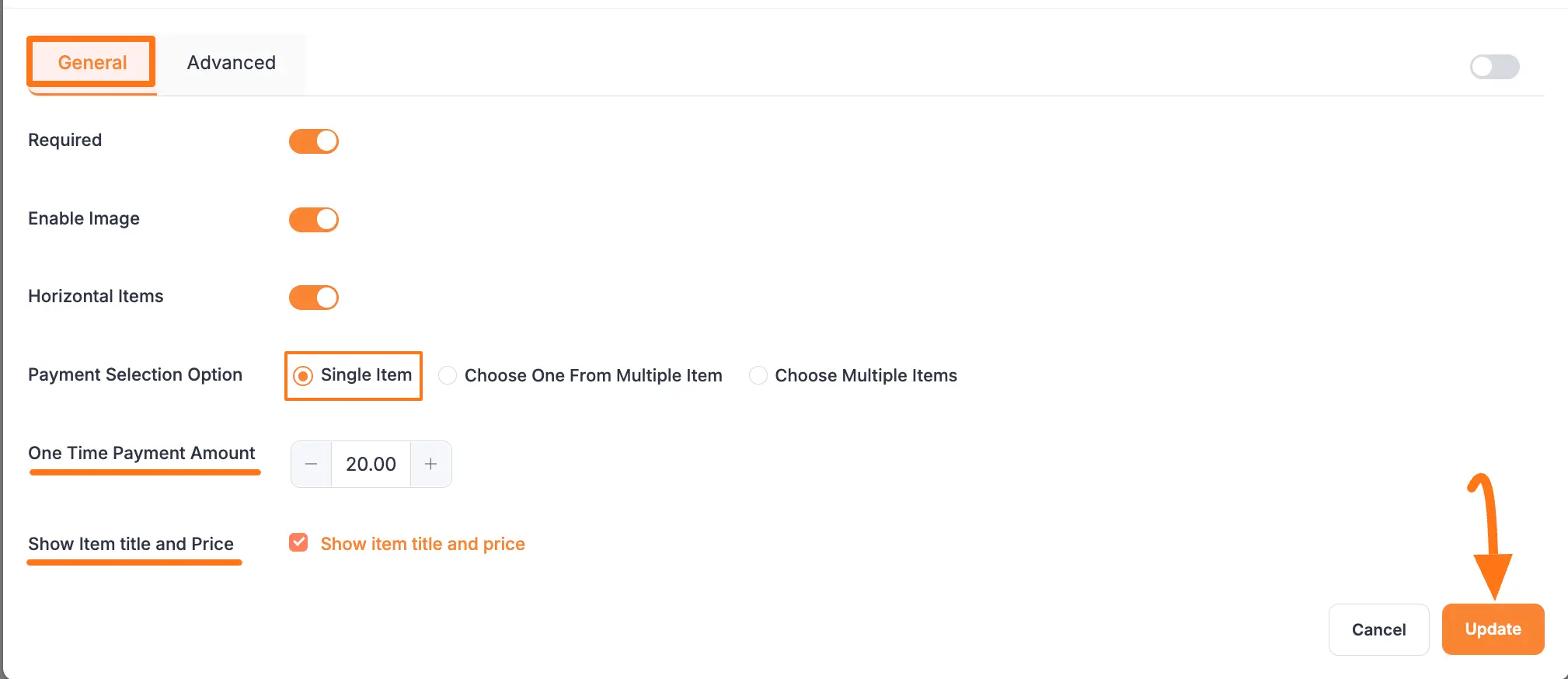 Single Item Settings