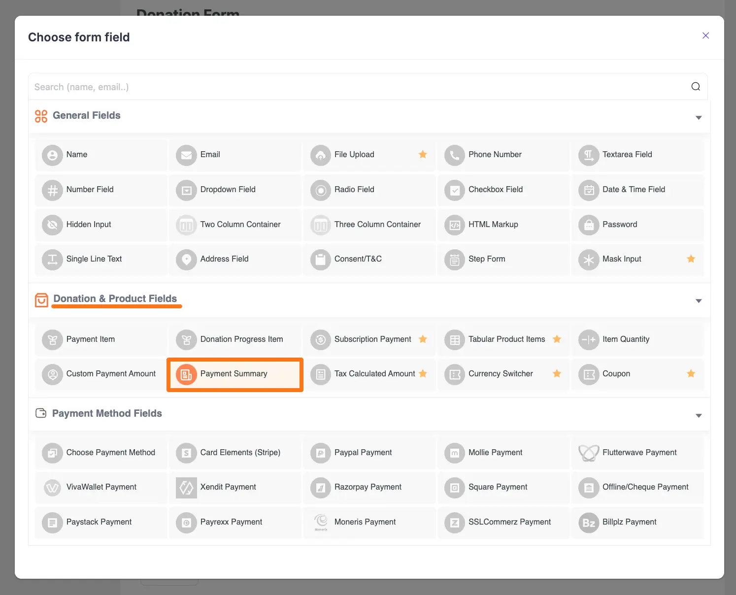 Payment Summary field