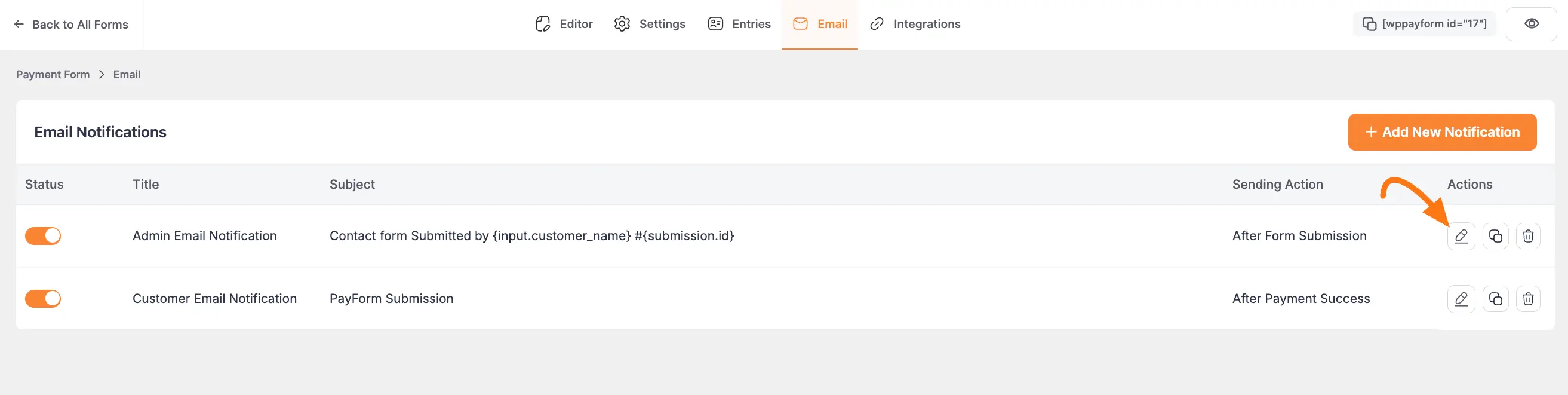 Admin Email Notification