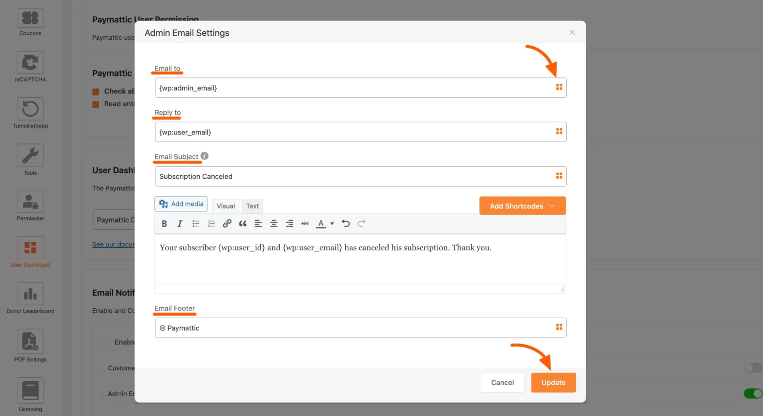 Email Notificqation Settings