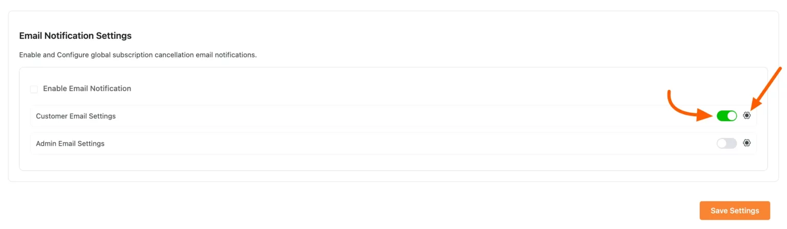 Customizing customer email notification settings for subscription cancel