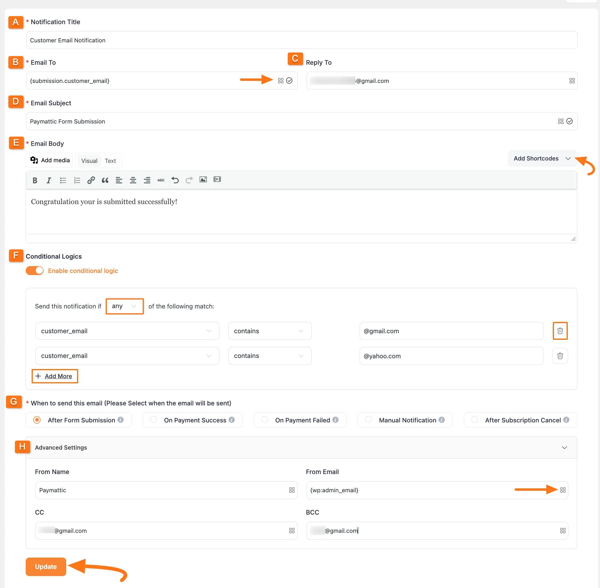Email notification settings