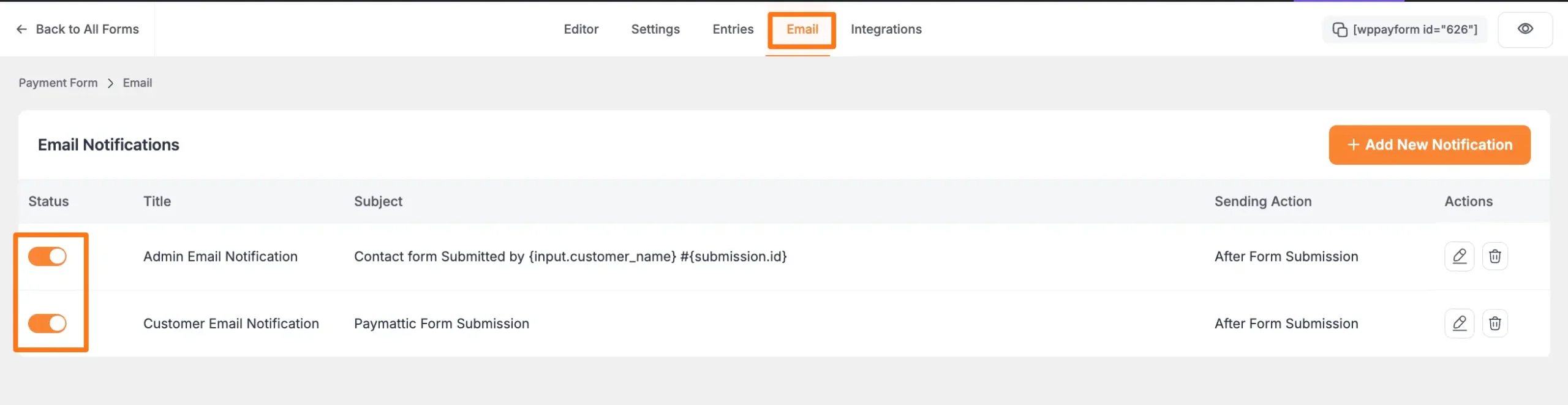Email notification feed