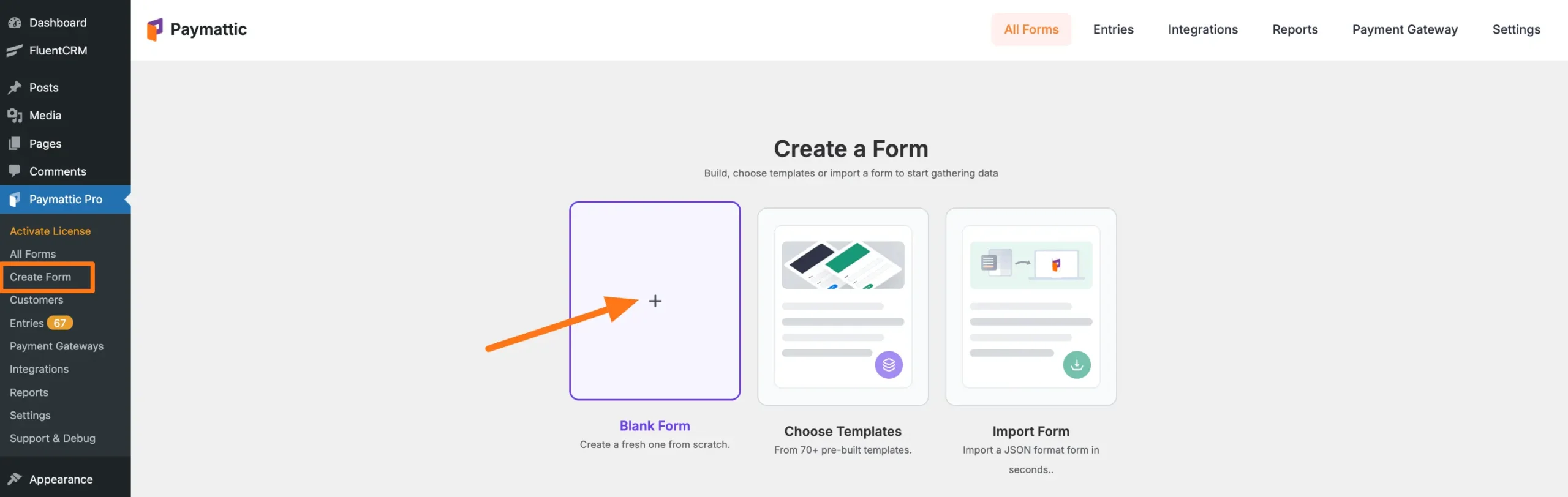 Creating a blank form in Paymattic