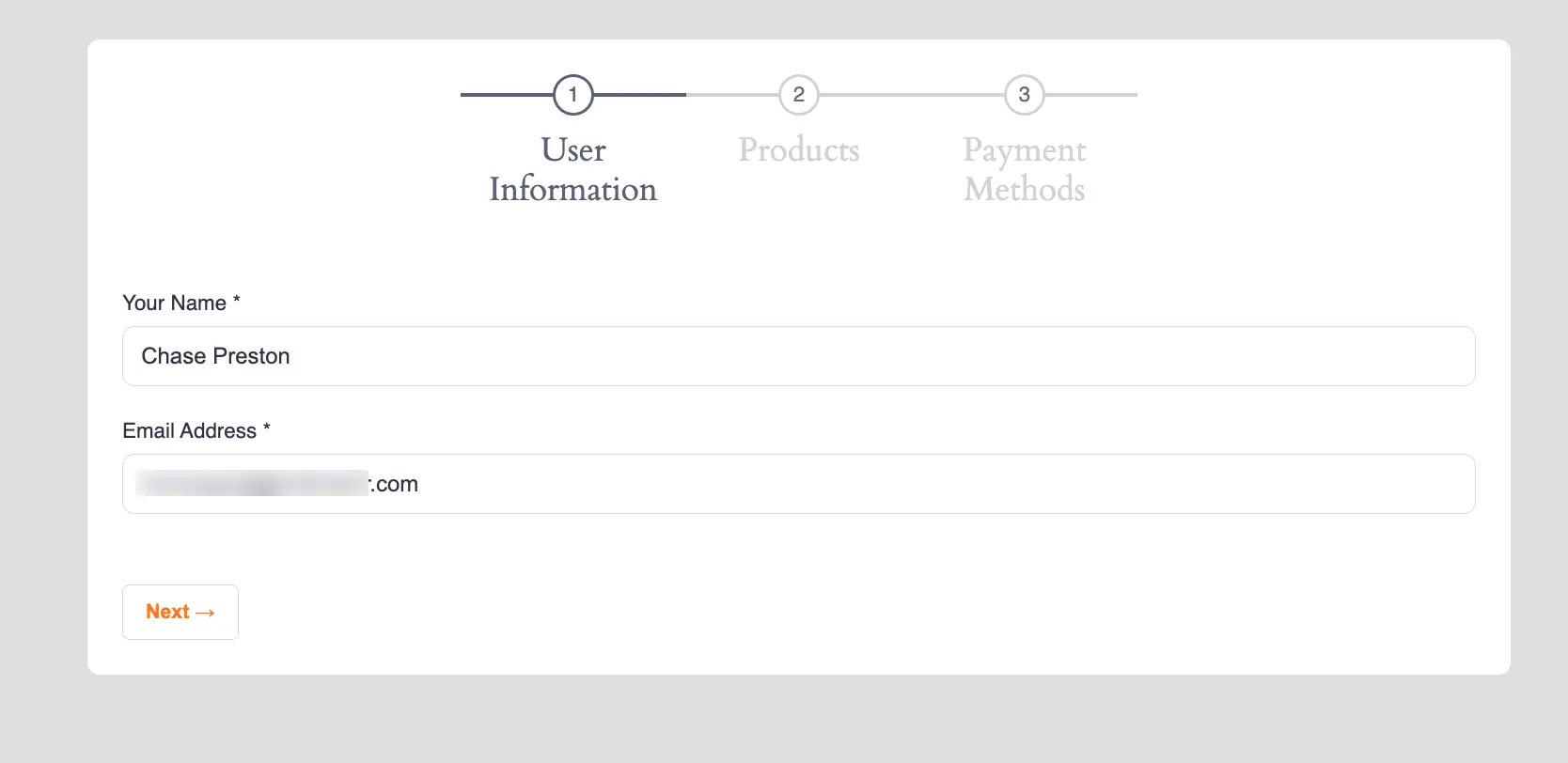 User information step