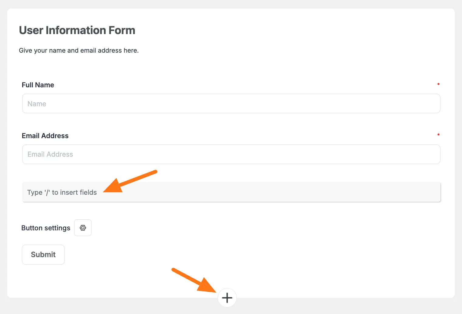 Adding more fields using plus icon