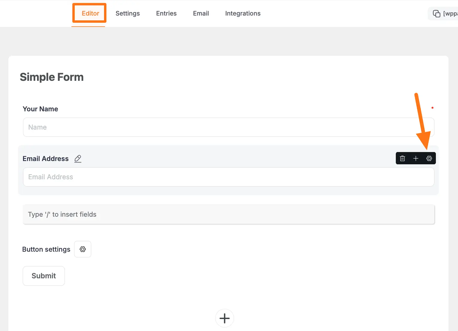 Field settings icon location