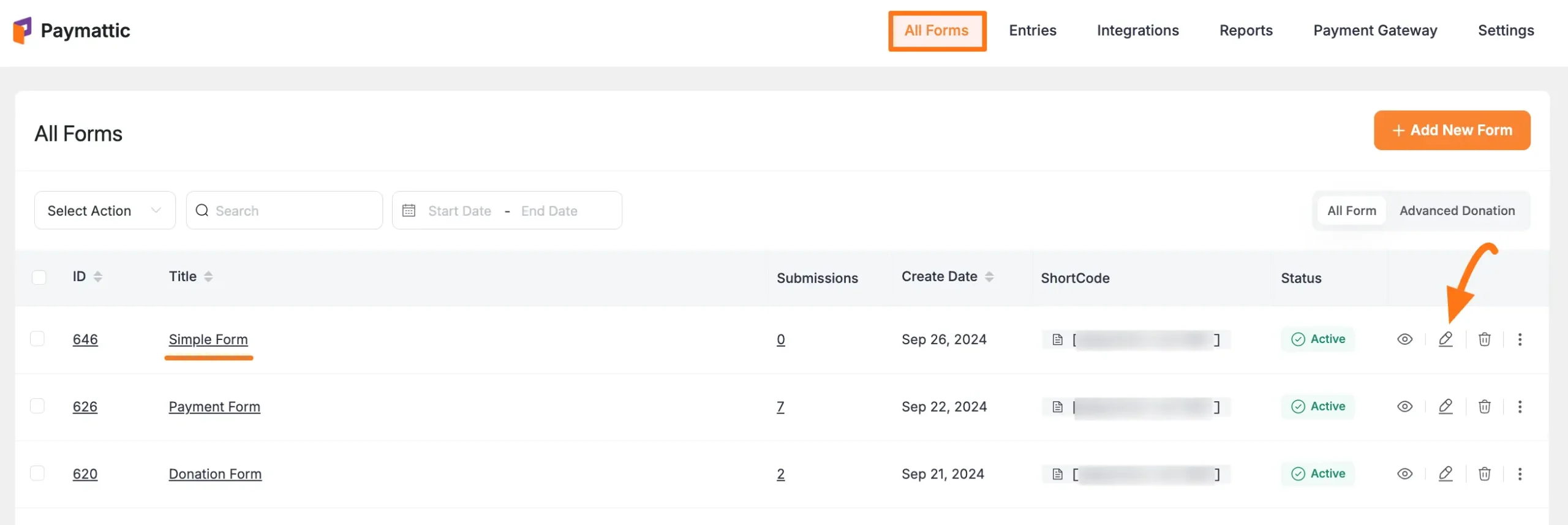 Opening a form to configure confirmation settings