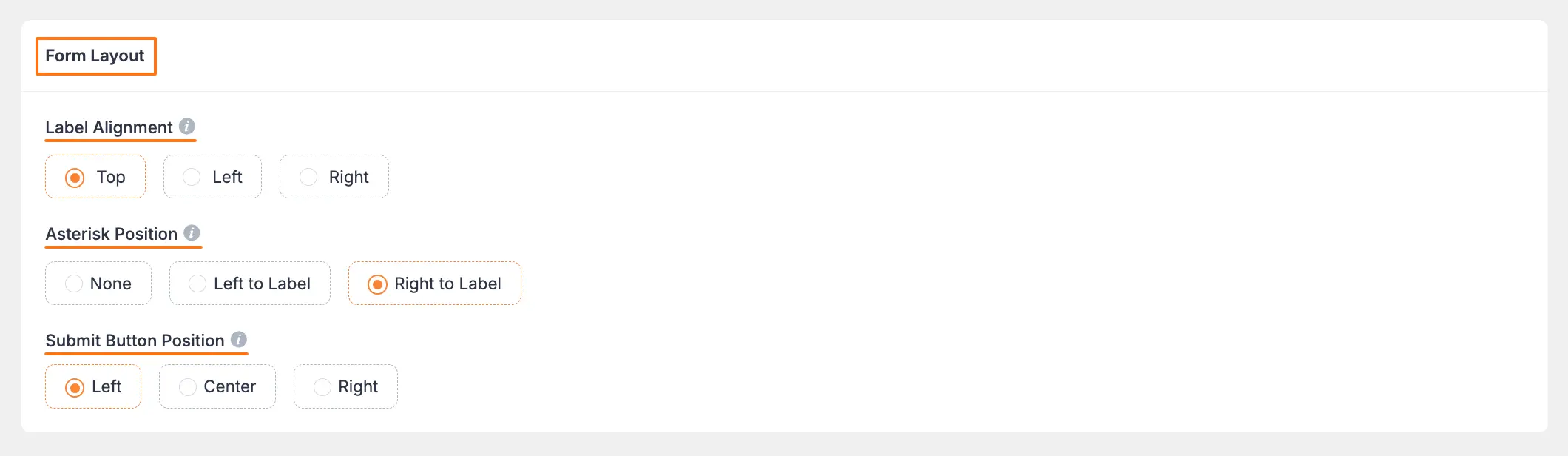Form layout configuration options