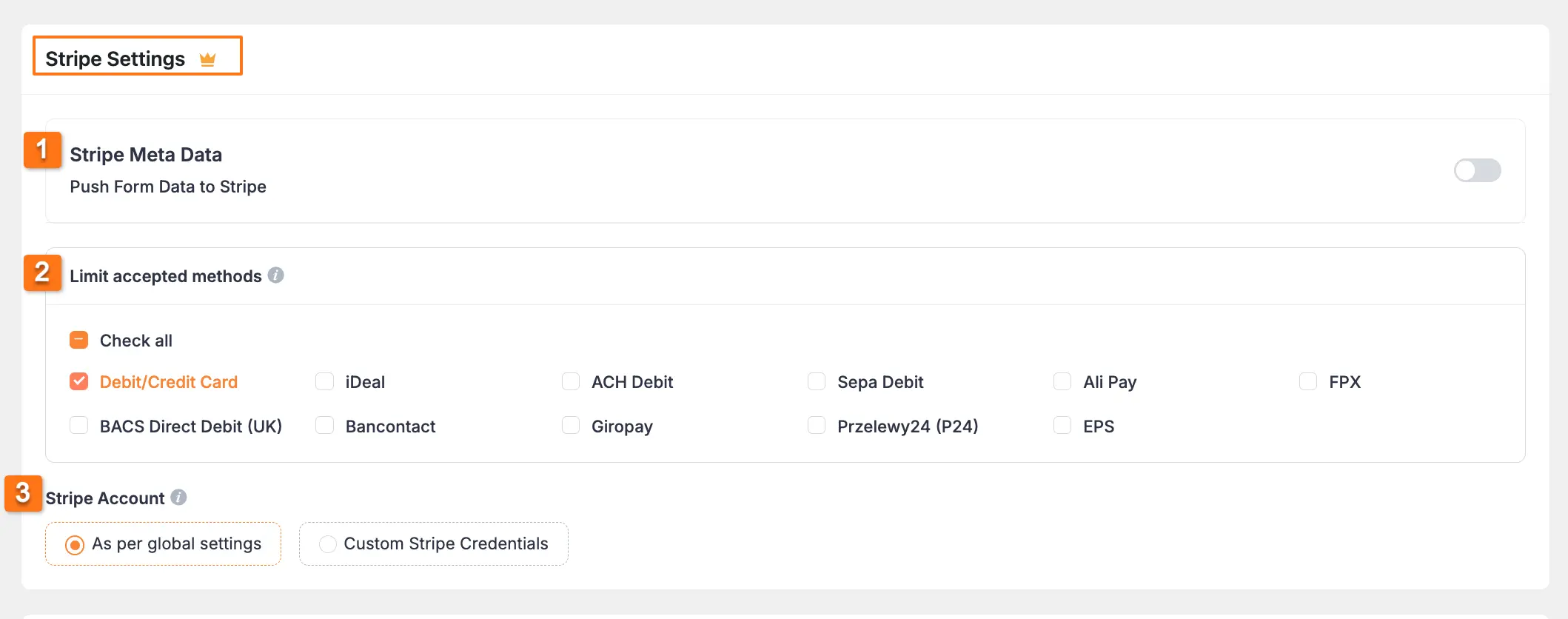 Stripe payment settings configuration