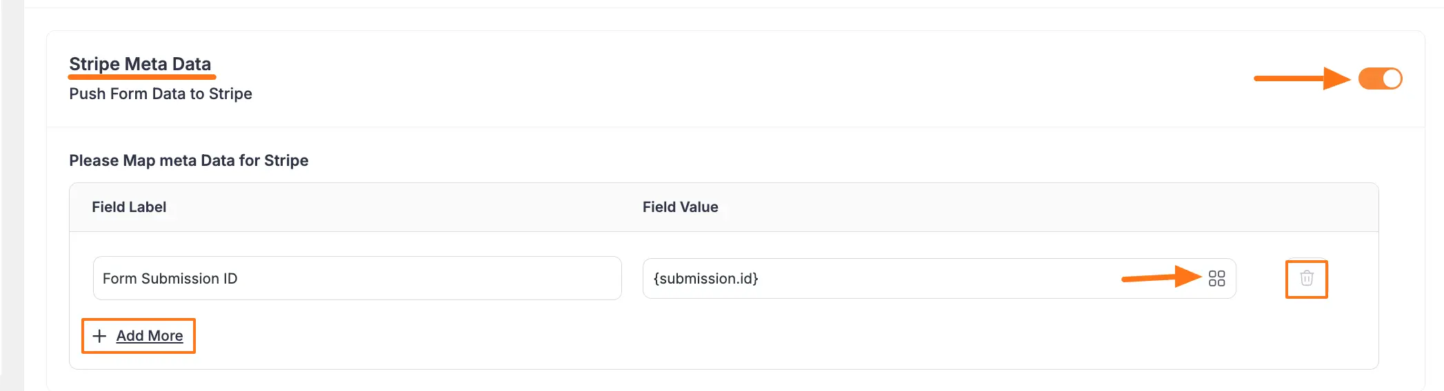 Stripe metadata configuration