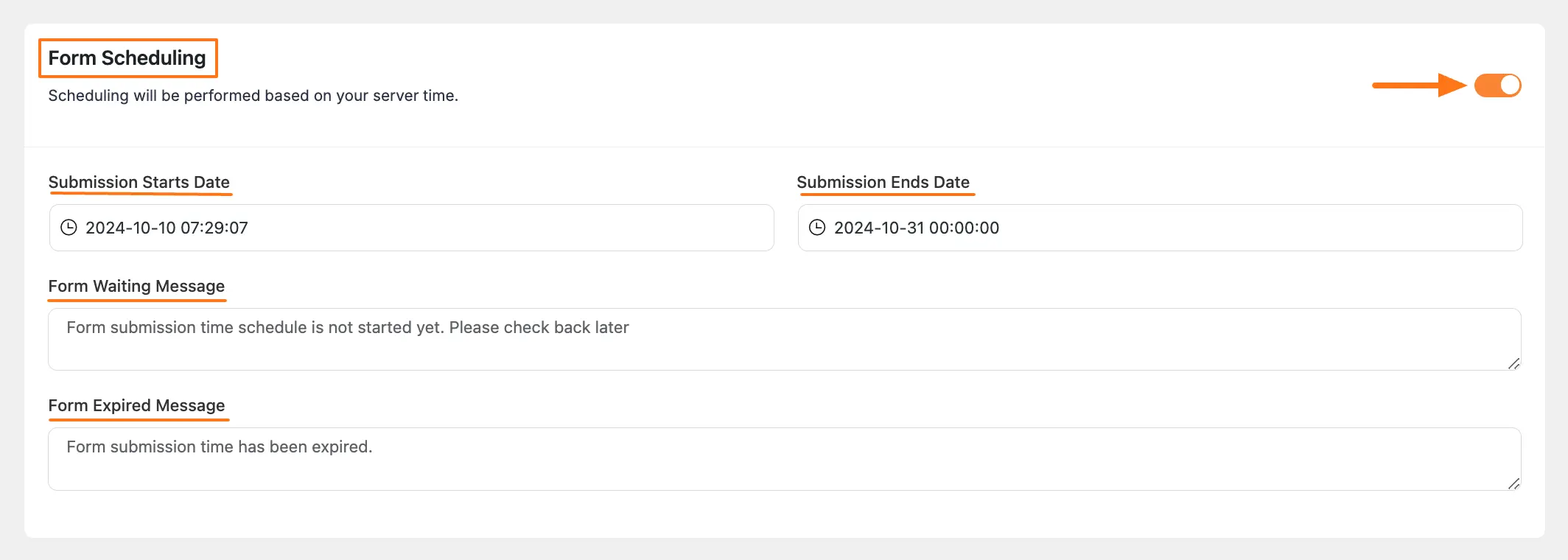 Form Scheduling settings