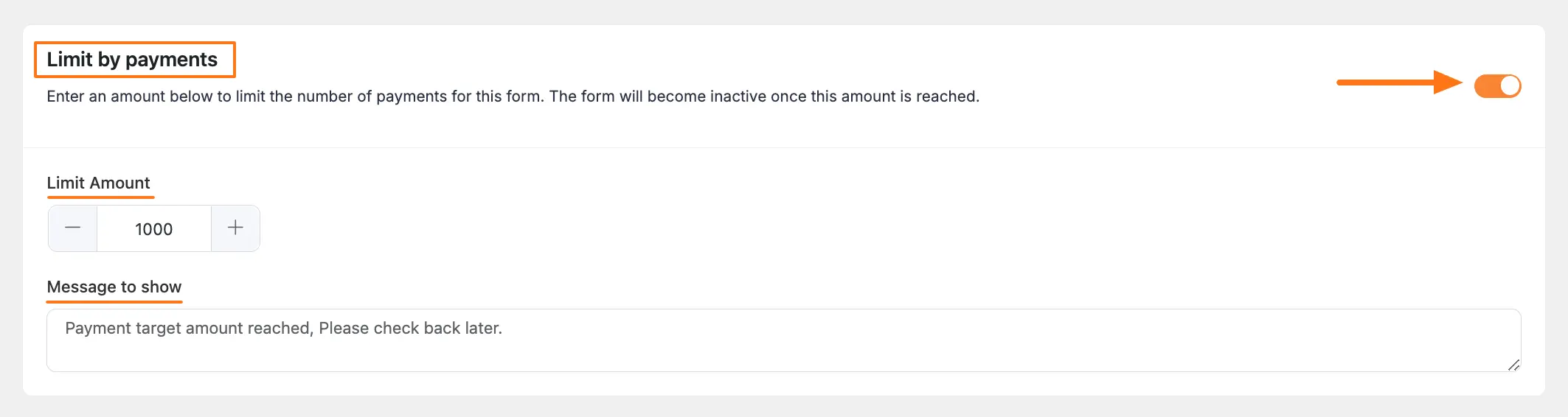Limit by payments settings