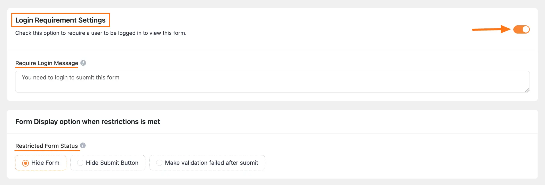 Login Requirement Settings configuration