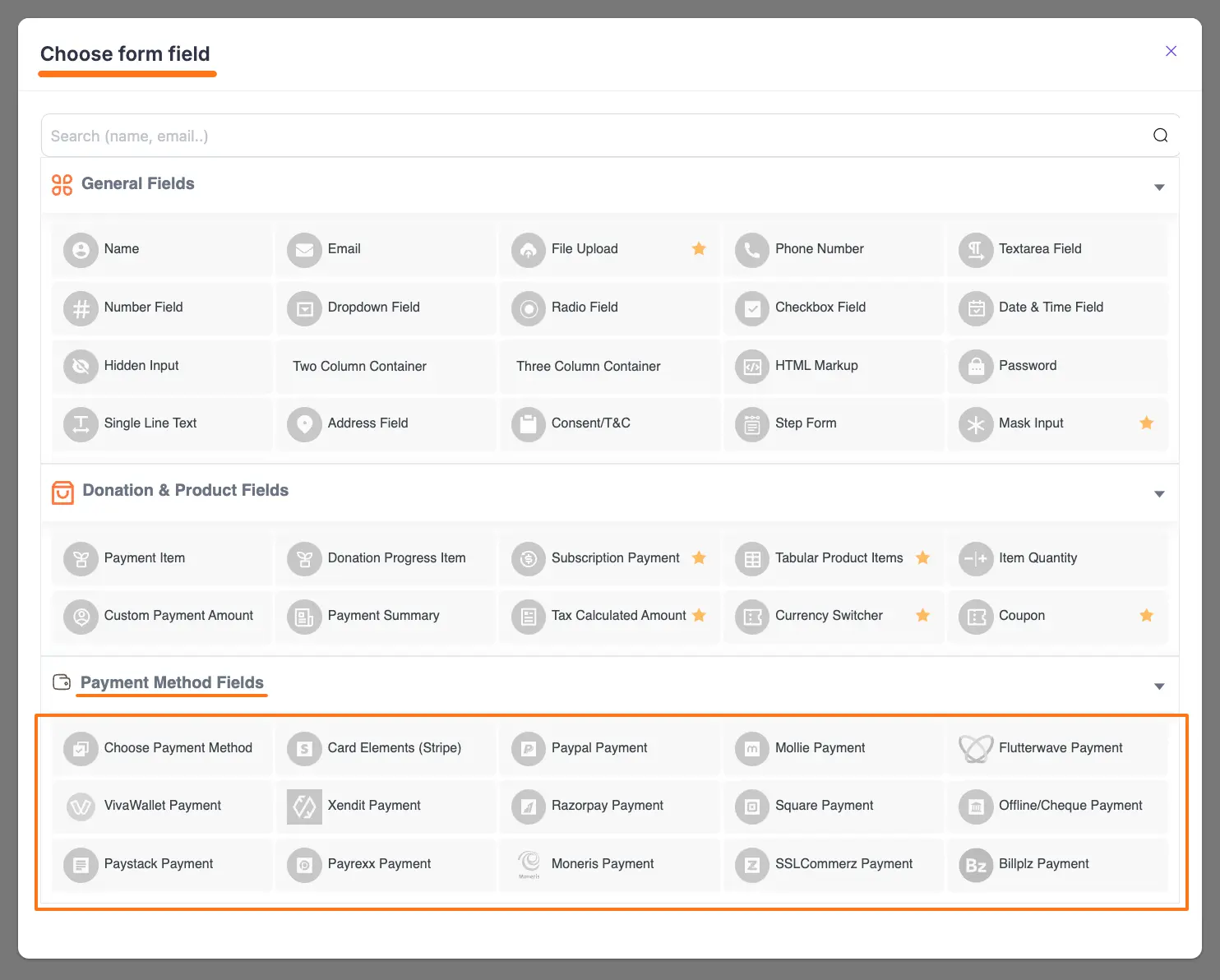 Payment Method Fields Section