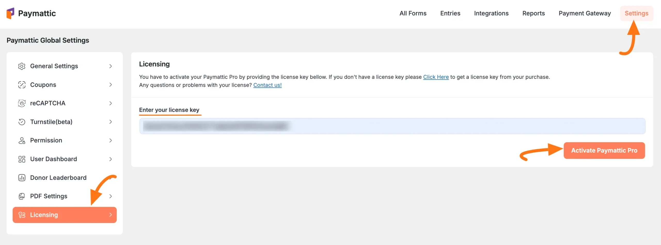 Activate Paymattic Pro license key