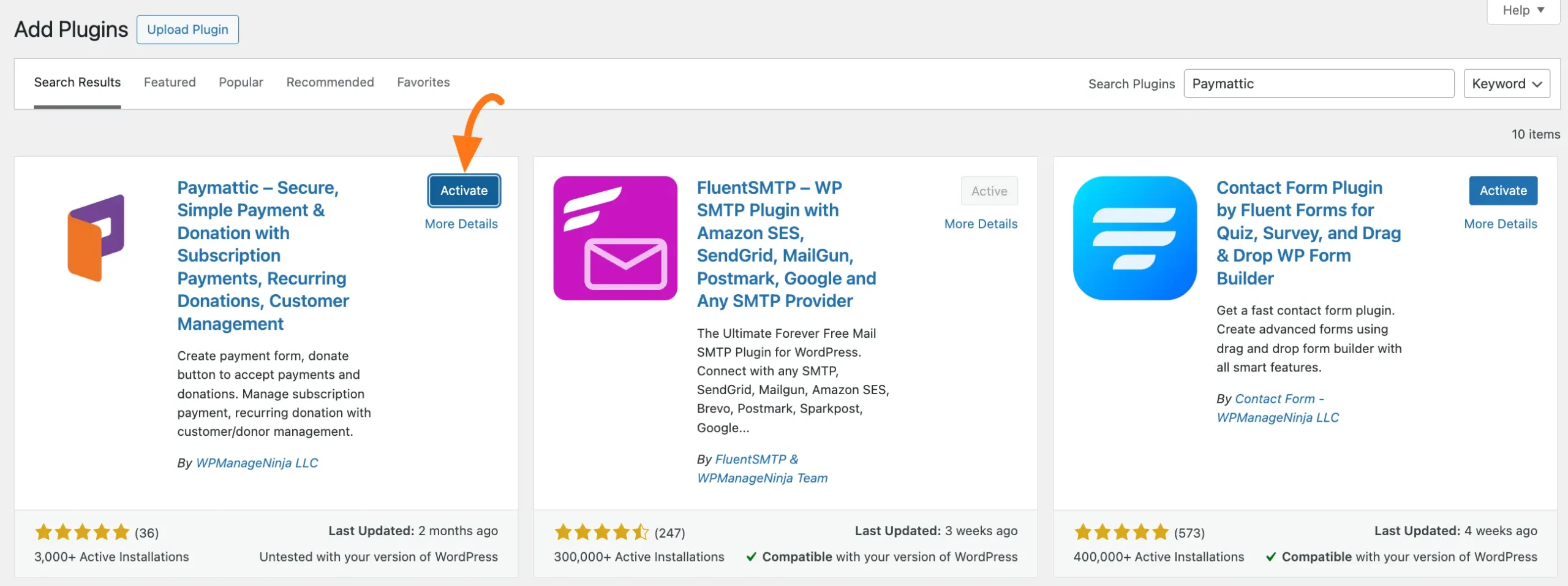 Activating Paymattic plugin