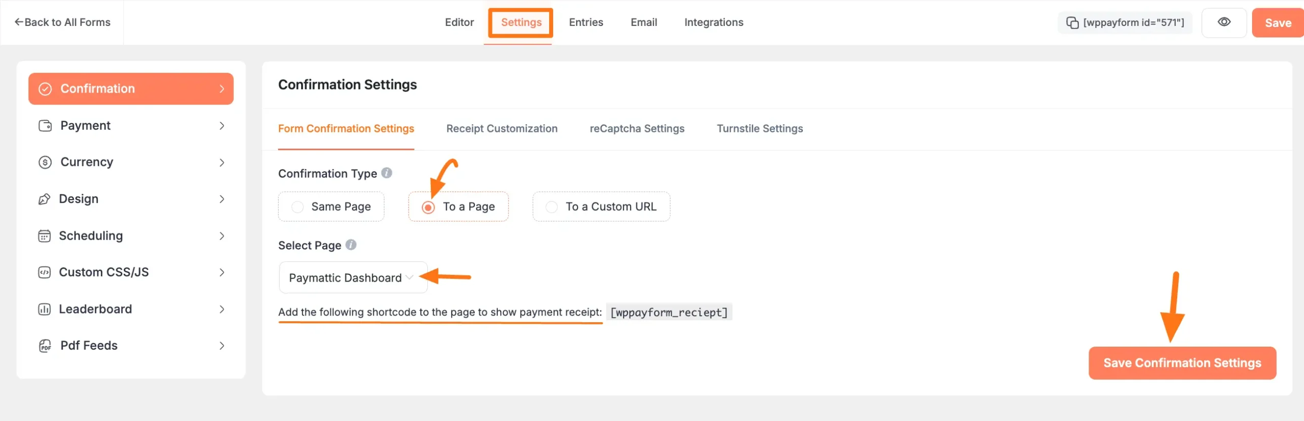 Confirmation settings