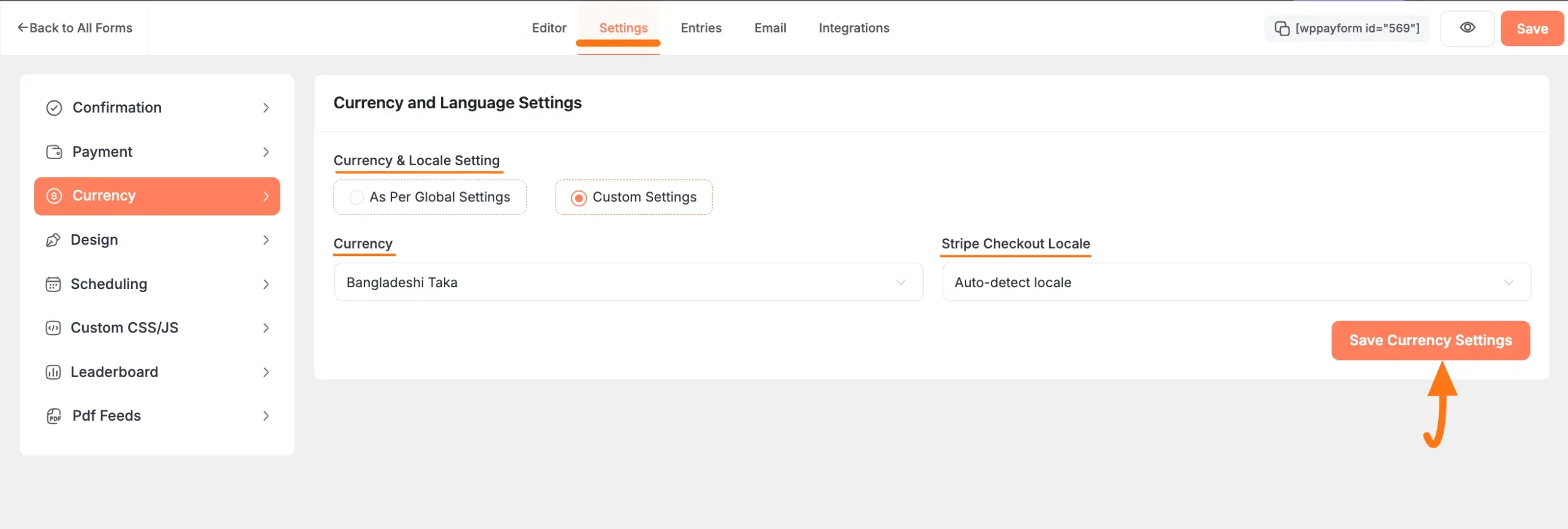 Form currency settings