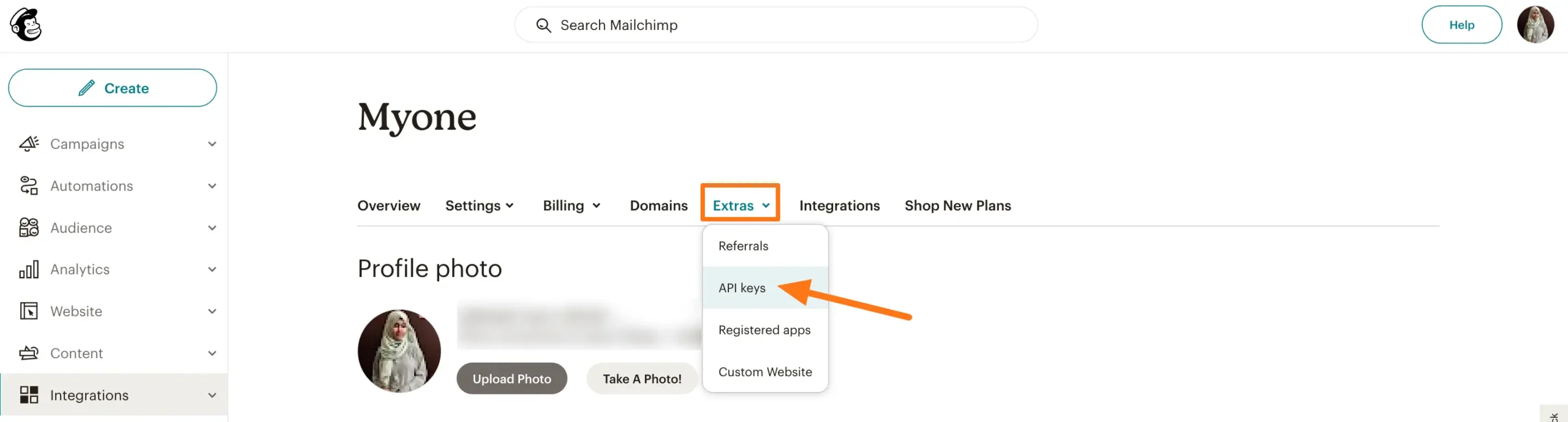 Extras API keys menu