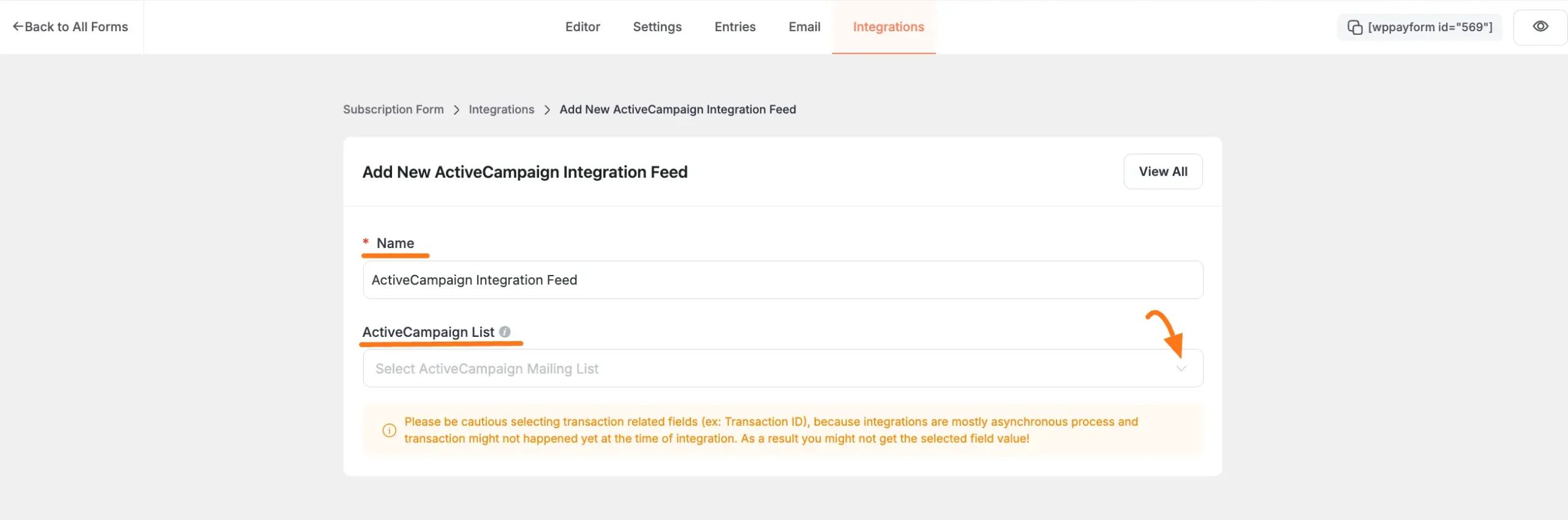 Select ActiveCampaign list