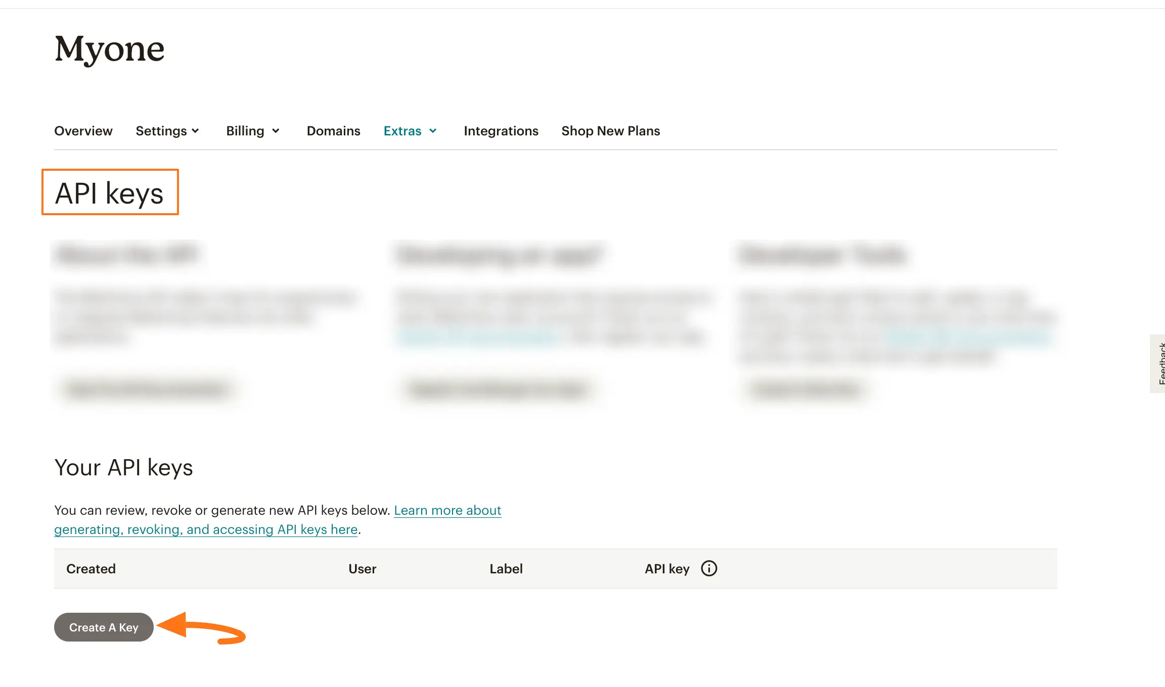 Create API Key button