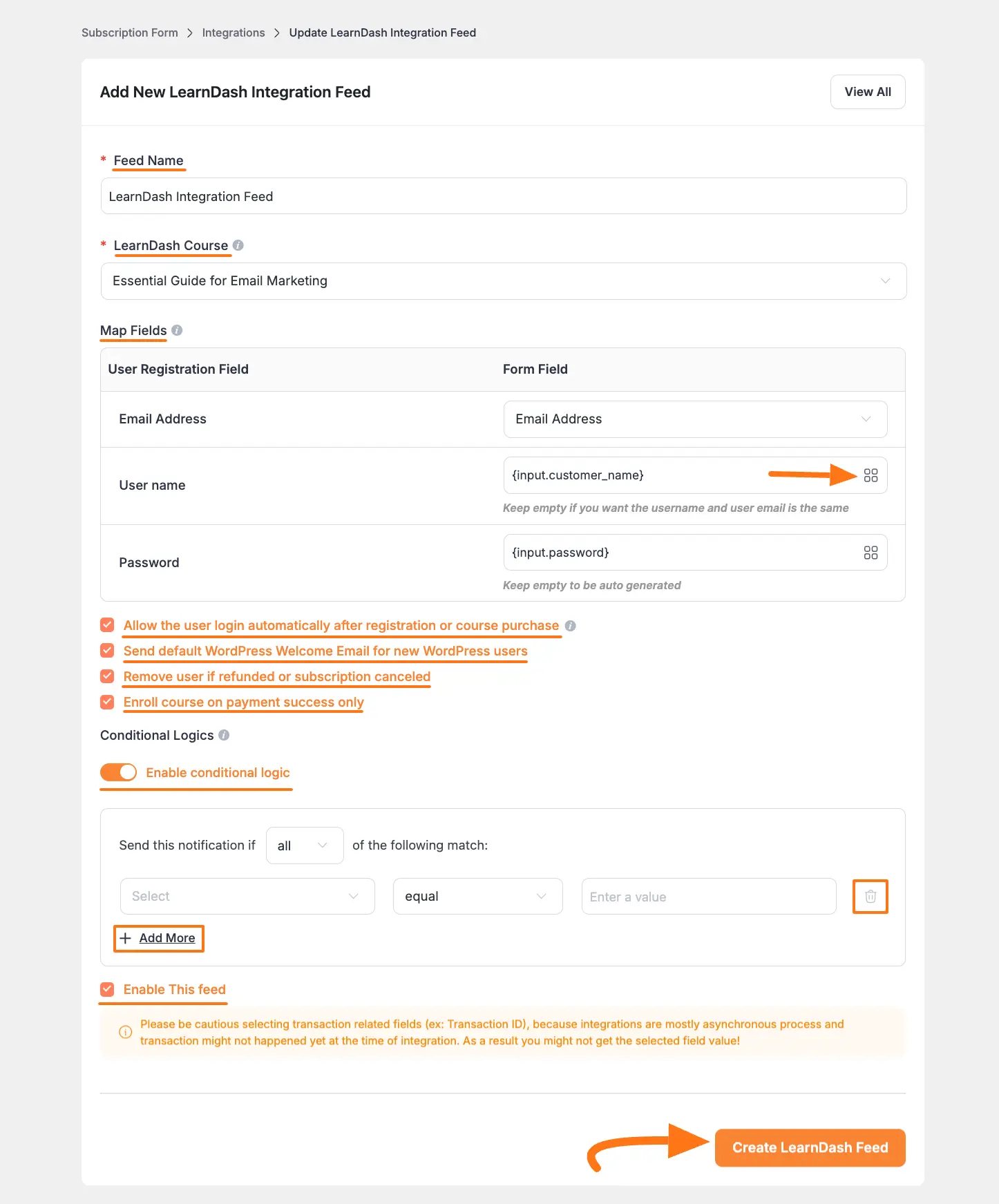 LearnDash integration settings