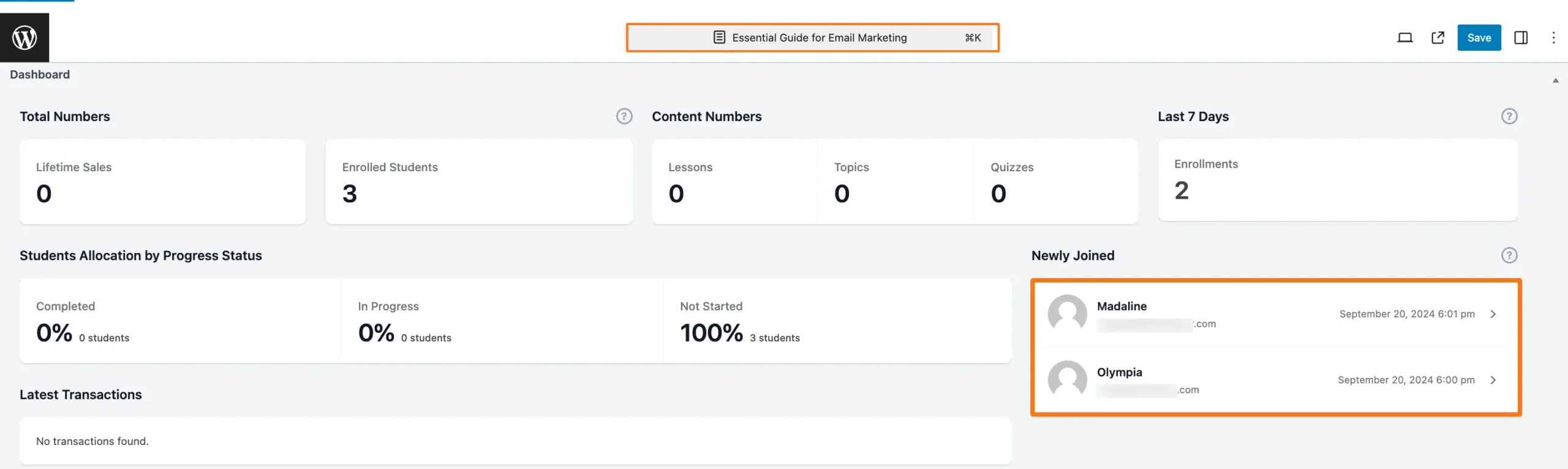 Preview of LearnDash enrollments