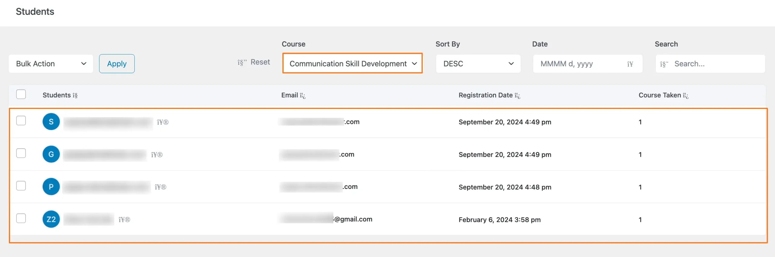 Preview of Tutor LMS enrollments