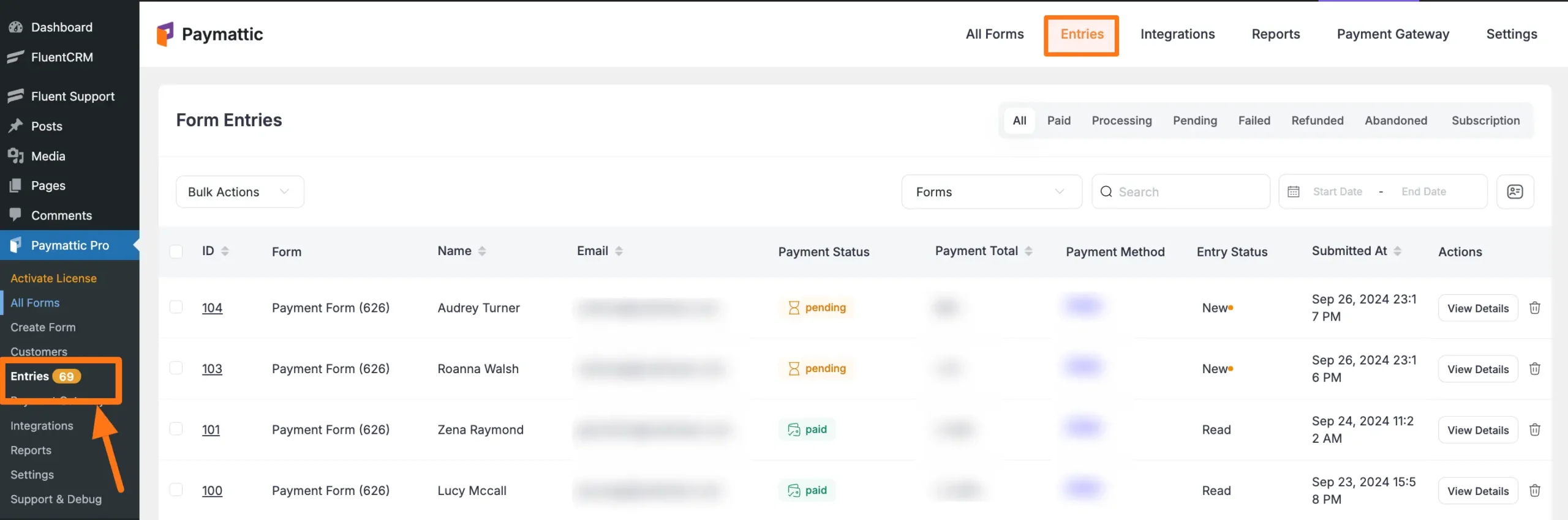 Access entries section