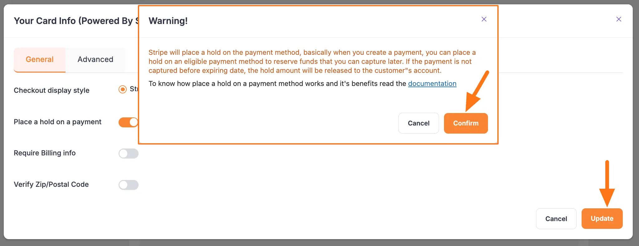 Confirm payment hold