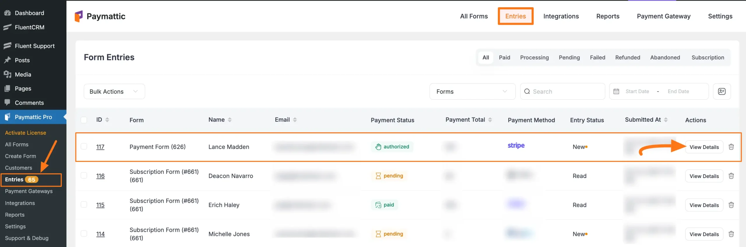 View authorized payment
