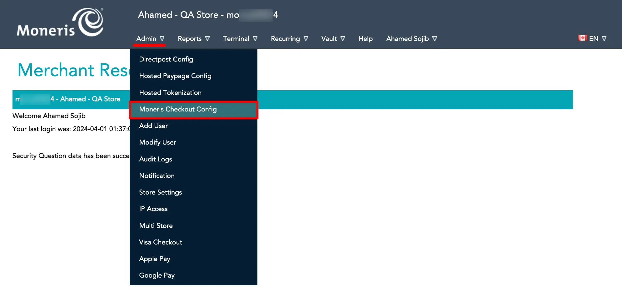 Access Checkout Configuration