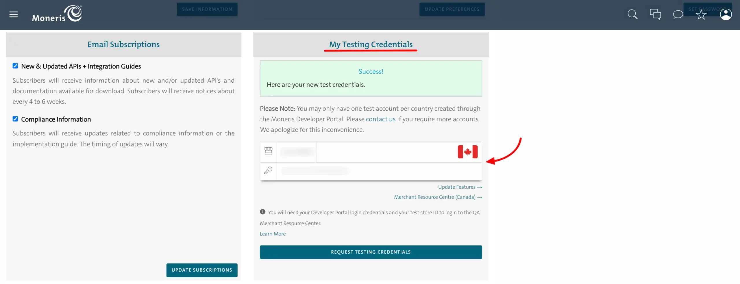 Moneris Test Credentials