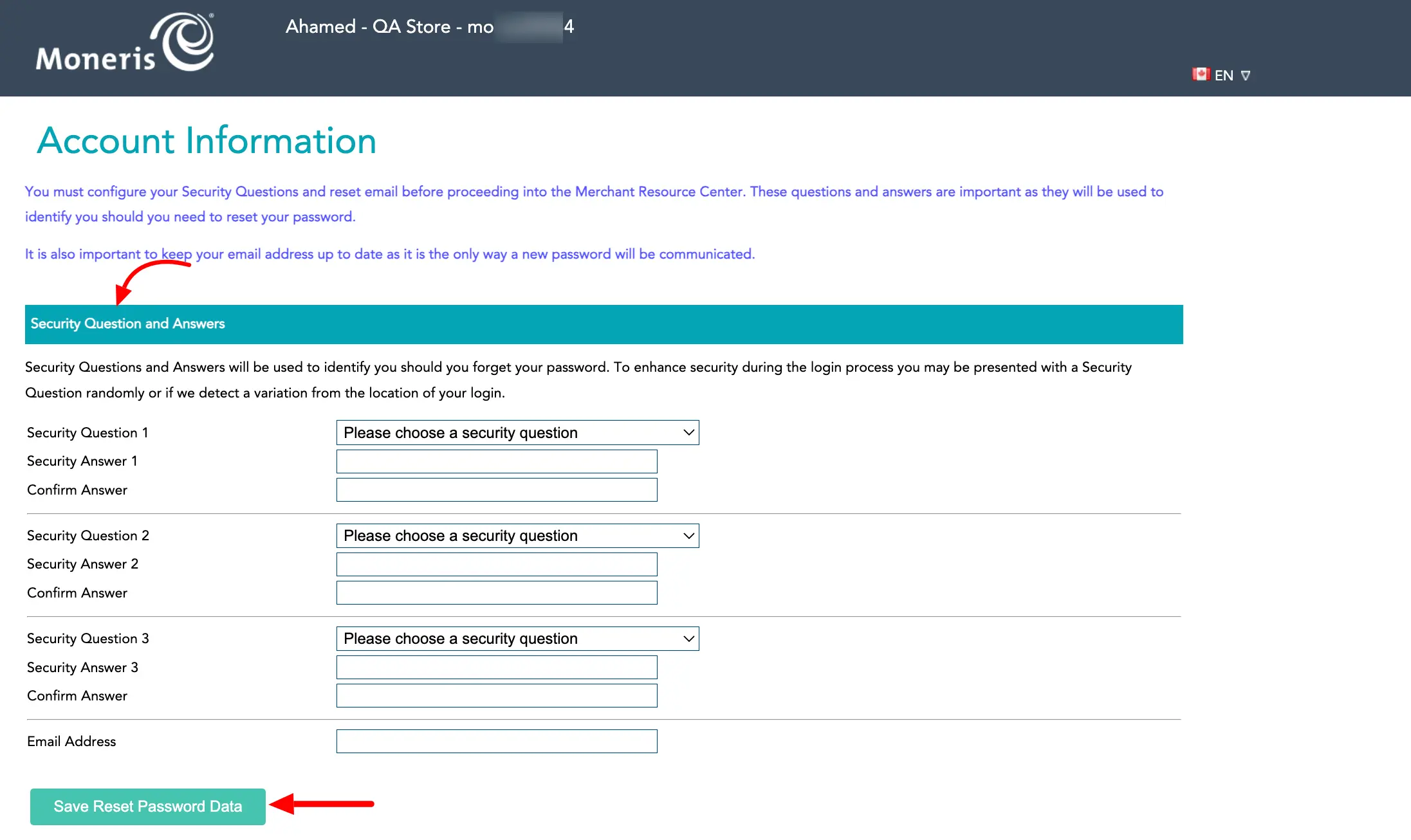 Set Security Questions