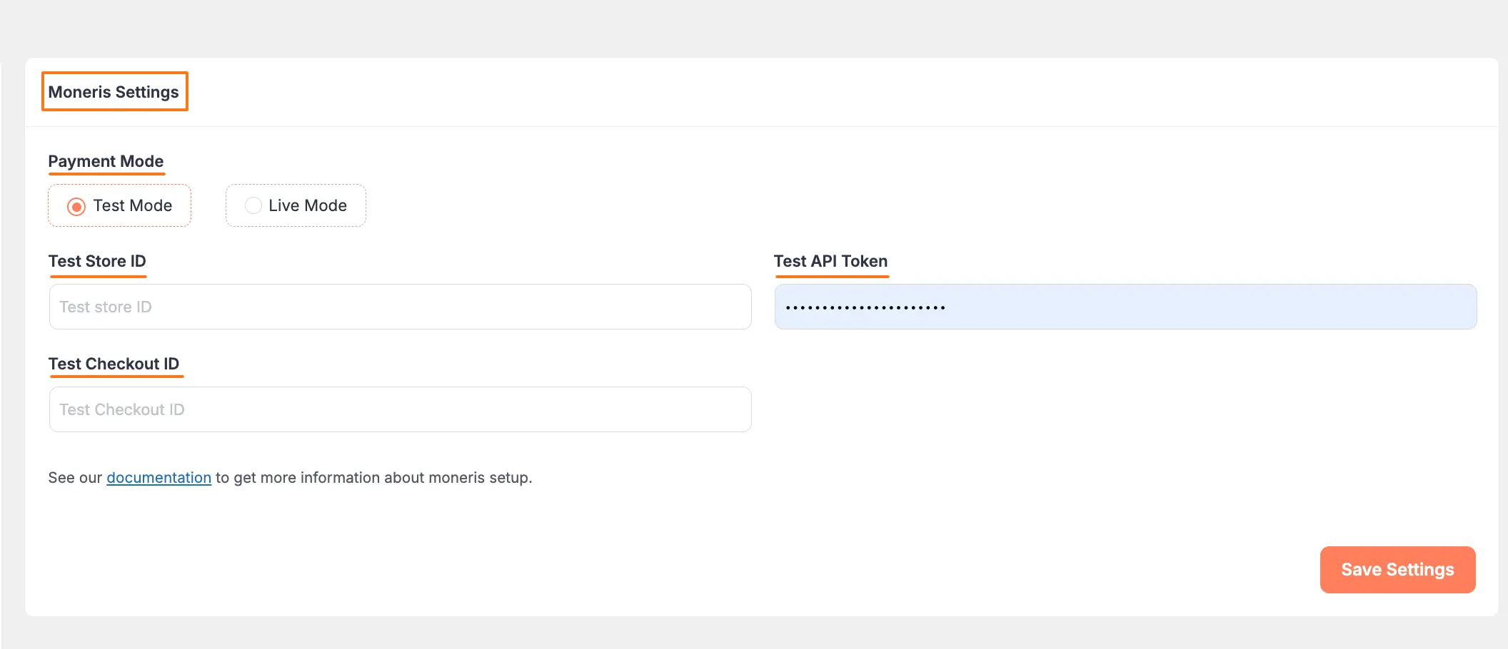 Moneris Settings Page in Paymattic