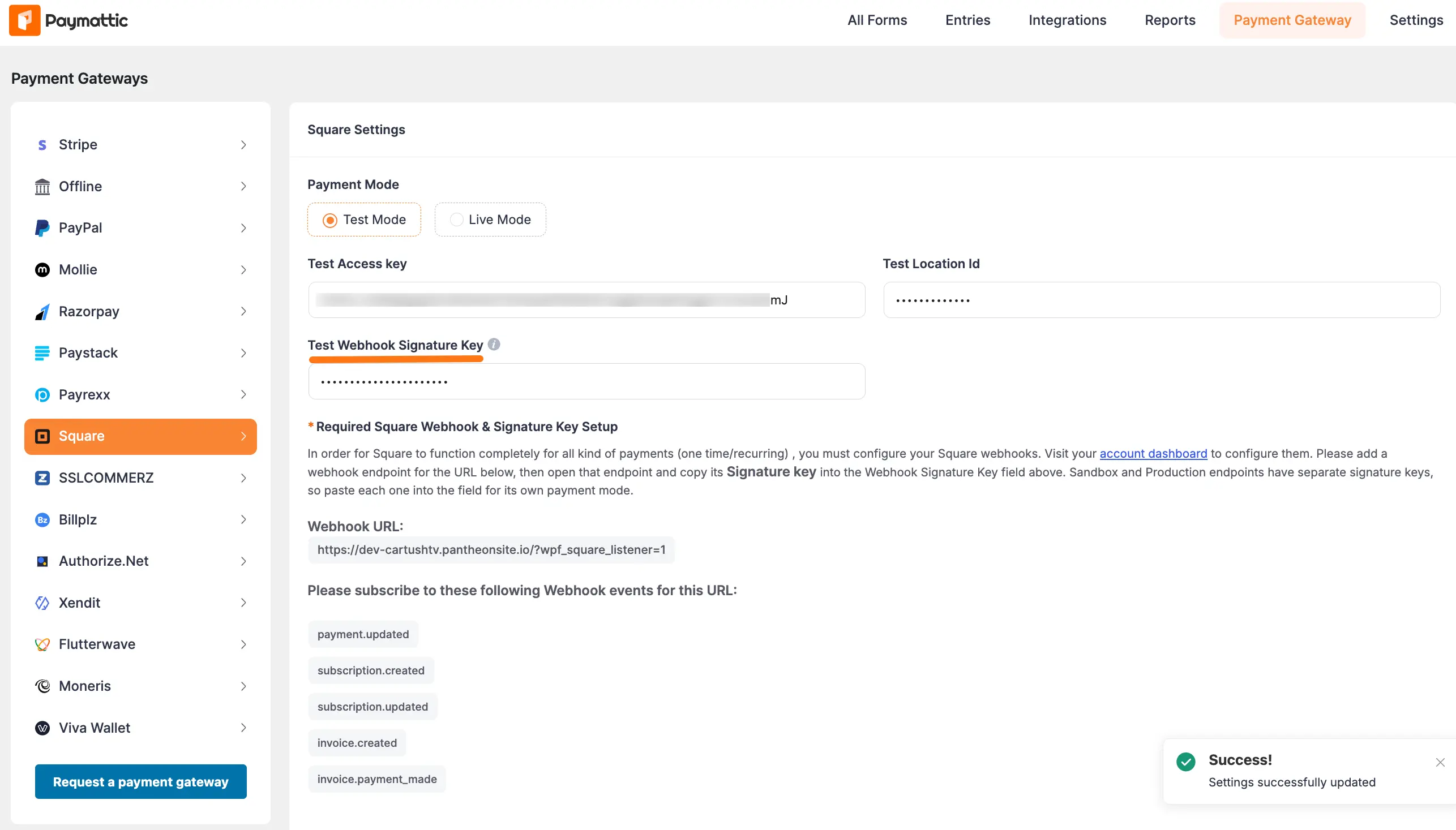 Configure Square Credentials